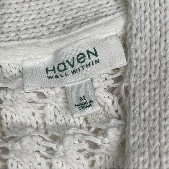 Haven Well Within Open Stitch Cardigan Sweater White Knit Beachy Boho Office - Picture 11 of 12